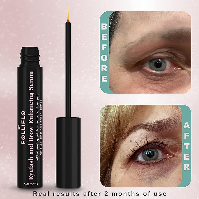 Folliflo by CELL ACCEL Eyelash & Brow Enhancing Serum with Castor Oil & Panax Ginseng - Hair Growth Formula for Longer, Thicker & Healthier Lashes - Developed by a Harvard-Trained Dermatologist