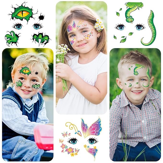 EMOME Face Tattoos for Kids - 48 Sheets Party Pack, Face Paint Tattoos Makeup for Boys and Girls Birthday Party Supplies Games, Face Tattoo Stickers for Kids Party Favors Goodie Bag Stuffers