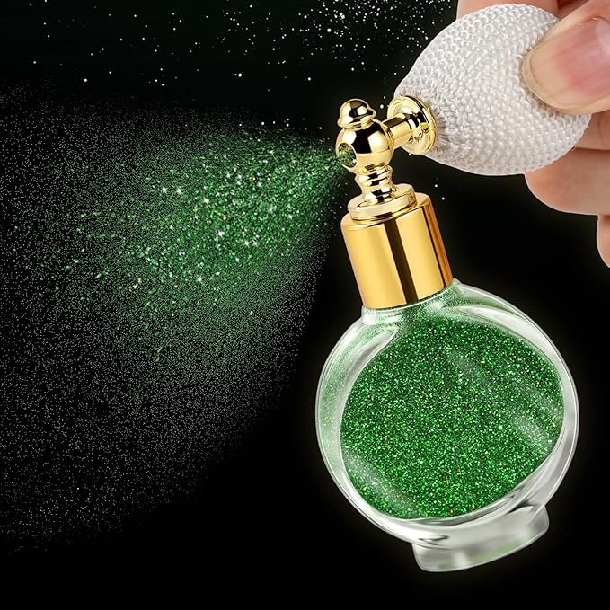 Green Body Glitter Spray - Holographic Shimmer Spray Powder Sparkle for Hair and Body, Face, Clothes, Nail Art Crafts Design, Halloween and Easter Festival Makeup
