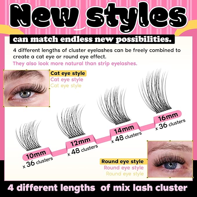 FANXITON Wispy DIY Lash Extension Kit Natural Lash Clusters C Individual Lashes Lash Clusters Kit Cluster Lashes Lash Bond and Seal and Lash Tweezers for Lash Clusters Kit DIY at Home