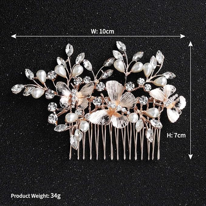 Kercisbeauty Light Champagne Hair Comb for Bride Wedding Bridal Headpiece Hair Accessories for Women Bridesmaid Gift (Rose Gold)
