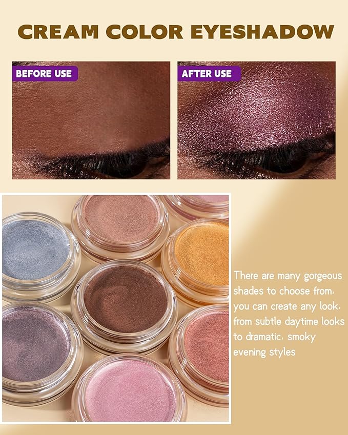Shimmer Cream Eyeshadow, Ultra-Blendable Glitter Eye Shadow with Moisturizing Formula, Waterproof Long Lasting & Highly Pigmented, Single Creme Eyeshadow Metallic Highlighter Makeup for Women-05#Gold