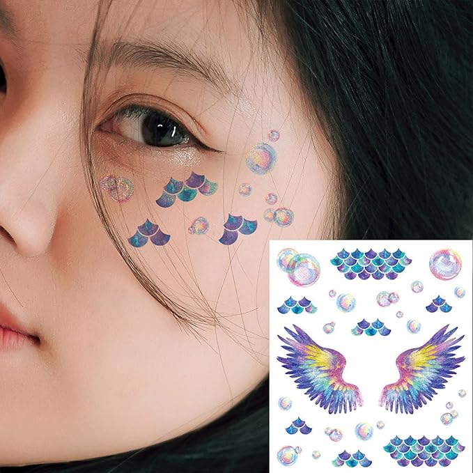 Eye Shiny Butterfly Flower Stickers Facial Body Glitter Butterfly Makeup Stickers for Women Girls Waterproof Temporary Fake Flower Tattoo Sticker for Halloween Costume Party Facial Body Decoration 6 sheets