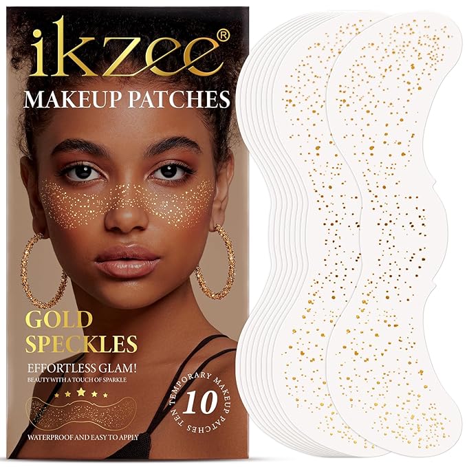 Glitter Freckles Face Tattoo, Gold Face Makeup Patches, Waterproof Face Glitter Speckles Patches for Women Music Parties Halloween Christmas - 10 Sheets