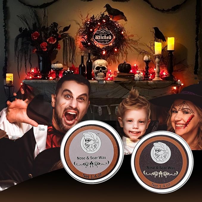 Halloween zombies, horror makeup, scar wax, and Halloween makeup parties.Wax for Halloween wound effects, suitable for people over 8 years old, 2 pieces (dark and light colors)