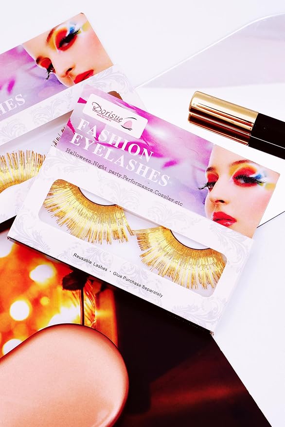 Halloween lashes Gold eyelashes glitter eyelashes golden cosplay eyelashes yellow False Eyelashes Extension for Women Girls P14