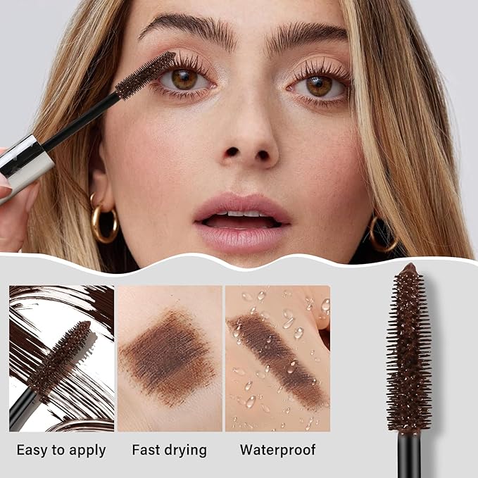 Waterproof Mascara, Black Volume and Length Lashes, Long Lasting No-Smudging Curl Mascara, Thick Mascara with Eye Makeup Aid Tool, False Lash Effect