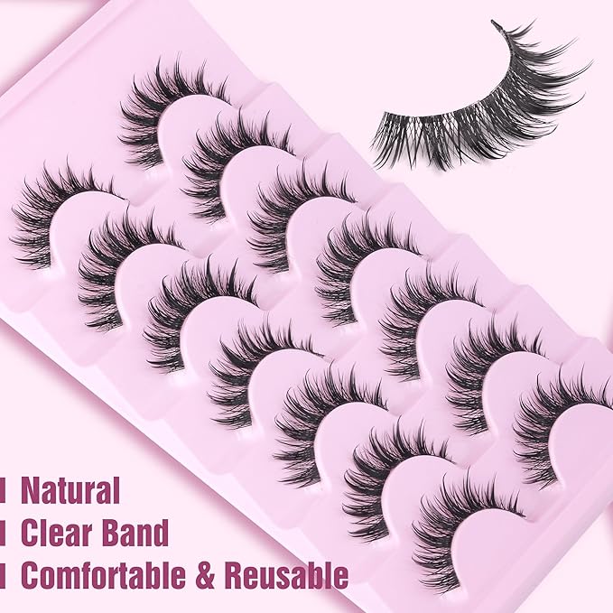 EYDEVRO Manga Lashes Wispy False Eyelashes 3D Spiky Lashes Natural Clear Band Lashes Korean Chinese Japanese Anime Lashes Fake Lashes Strip Lashes 7 Pairs Pack