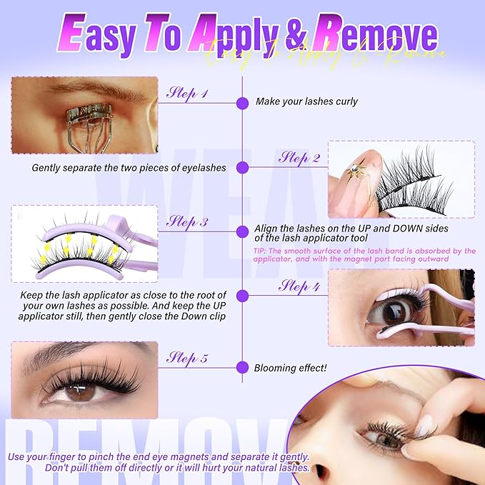 Natural Magnetic Eyelashes with Applicator Reusable Magnetic Lashes without Eyeliner Short No Glue Needed Magnet Lashes Cat Eye Magnet Eyelashes by Zegaine(1 PAIR)