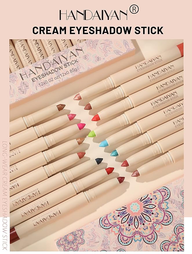 BestLand 12 Pcs Cream Eyeshadow Stick Set Matte Shimmer Rainbow Earth Colors Highly Pigmented Long Lasting Waterproof Eye Shadow stick Eye Liner Makeup with Pencil Sharpener (Set B)