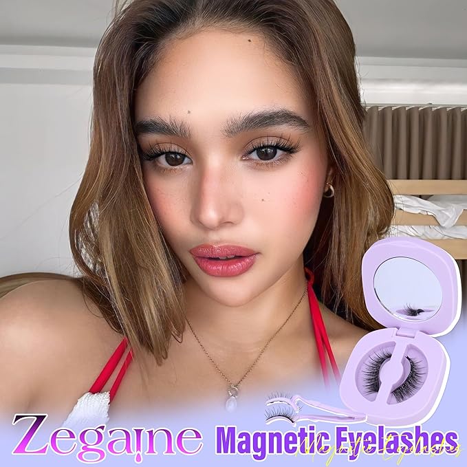 Natural Magnetic Eyelashes with Applicator Reusable Magnetic Lashes without Eyeliner Short No Glue Needed Magnet Lashes Cat Eye Magnet Eyelashes by Zegaine(1 PAIR)