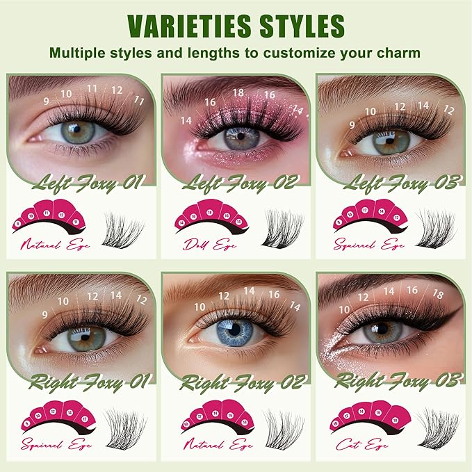 FOXY BEAUTY Lash Clusters Kit - Lash Clusters Eyelash Clusters Kit Lash Extension Kit Eyelash Clusters 0.05D Fluffy Eyelash Clusters Biodegradable Lightweight Eyelashes Kit Lash Kit with Bond and Seal