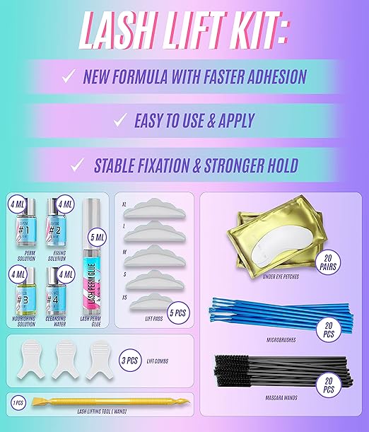 Stacy Lash Lift Kit - Professional Salon Premium Quality Eyelash Perm Curling Lotion & Liquid Full Lifting Set - Eyelash Perming Wave Curling Semi-Permanent