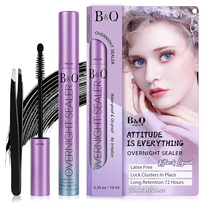 B&Q LASH Lash Seal 10ml Overnighter Lash Sealer for Cluster Lashes Waterproof Lash Sealant for Eyelash Extension Lash Extension Sealant Long Lasting Lock the Lash Bond (Black Seal 10ml)
