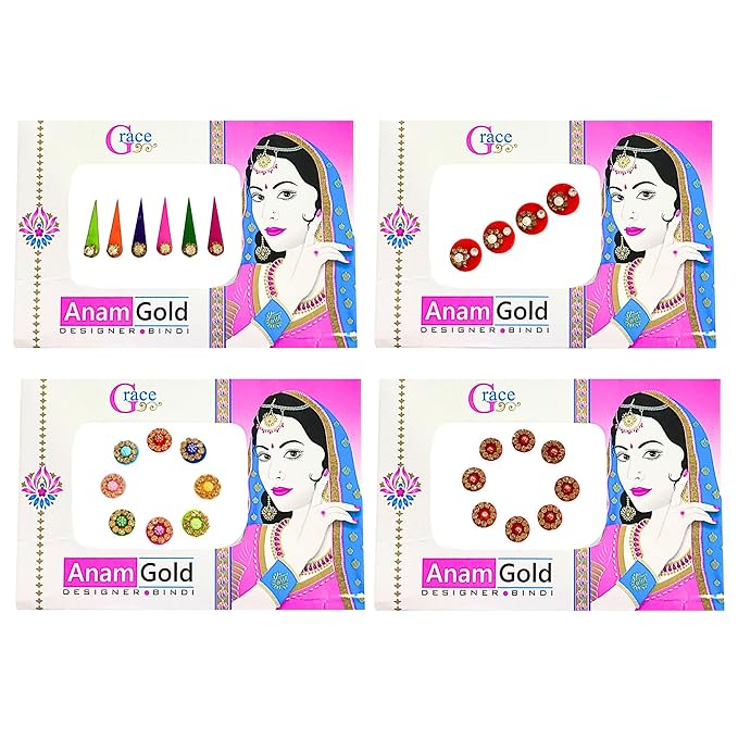 Indian Bindis for Women Tear drop shape Multi color Bindi pack of i Women Gift on New Year Festival Best For Daily Use Pack Of 4
