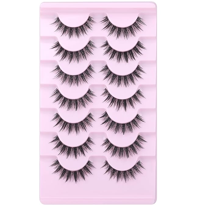 EYDEVRO Manga Lashes Wispy False Eyelashes 3D Spiky Lashes Natural Clear Band Lashes Korean Chinese Japanese Anime Lashes Fake Lashes Strip Lashes 7 Pairs Pack