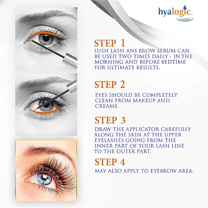 Lash & Brow Serum by Hyalogic - Eyelash and Brow Growth Serum Enriched w/Hyaluronic Acid, Argan Oil & KGF: Hypoallergenic Formula | Cruelty & Paraben-Free .17 fl. oz.(5ml)