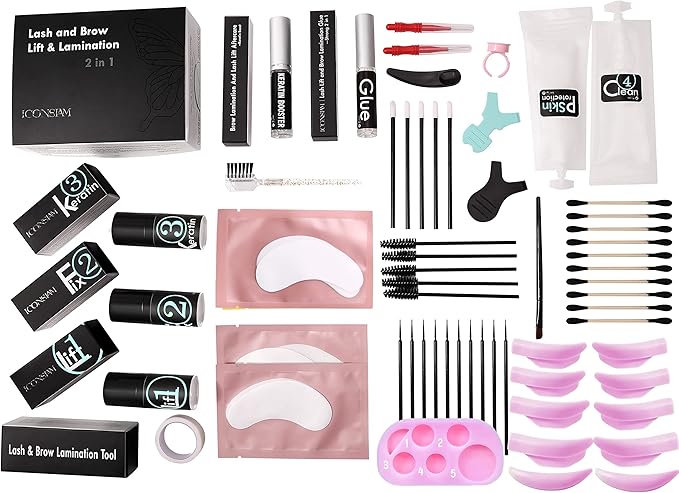 Lash Lift Brow Lamination Kit 7 Minutes Perm Lash Rapid Eyelash Perming Kit with Silicone Shield & Tool Durable Lash Lifts Curling Lash 6 Week Full Eyebrow Lamination Set DIY at Home Easily