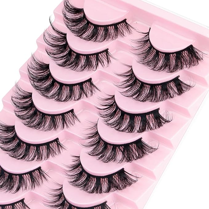 Ahrikiss Russian Strip Lashes D Curl False Eyelashes Fluffy Wispy Faux Mink Lashes 10 Pairs Pack (D07)