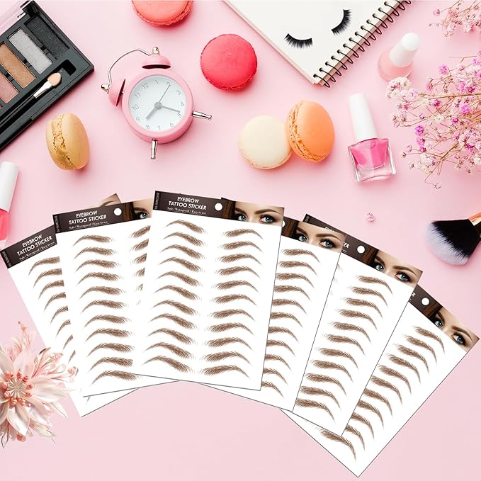 Brown Eyebrow Tattoo 66 Pairs (High Arched Eyebrows), Hair-Like Popular Fake Eyebrows Waterproof Lasting 4D Realistic Makeup Tattoo Arch Style,Eyebrow Transfer Stickers for Women Girls