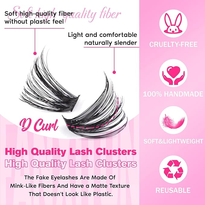 FANXITON DIY Lash Extension Kit 50D D Individual Lashes Lash Clusters Kit Cluster Lashes Lash Bond and Seal and Lash Tweezers for Lash Clusters Kit DIY at Home