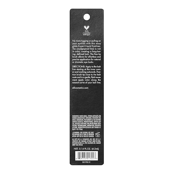 e.l.f. Liquid Eyeliner, High-pigment Liquid Eyeliner With Extra-Fine Brush Tip, Easy Glide Smudge-proof Formula, Jet Black