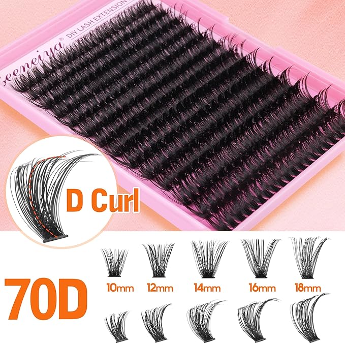 Geeneiya Full Lash Extension Kit 10-18MM Volume Eyelash Extension Kit D Curl Cluster Lashes Individual Eyelashes Kit with Waterproof Lash Bond and Seal, Lash Tweezers (10-18MM, 280Pcs, 70P)