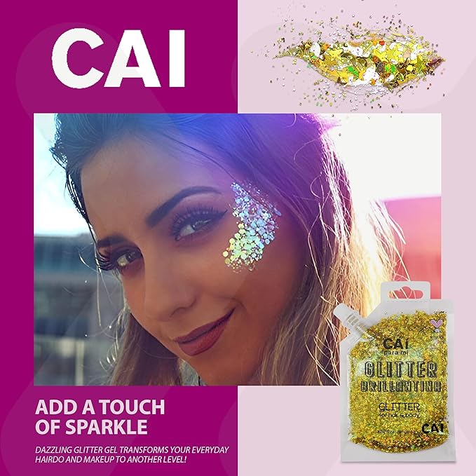 Hair Glitter Gel Body Glitter & Face Glitter for Women/Kids(2 Pk Red/Red) Chunky Iridescent Holograph Stars & Moon Cosmetic Grade Makeup Apply Without Glue Easy to Take Off & Keep Skin Clean