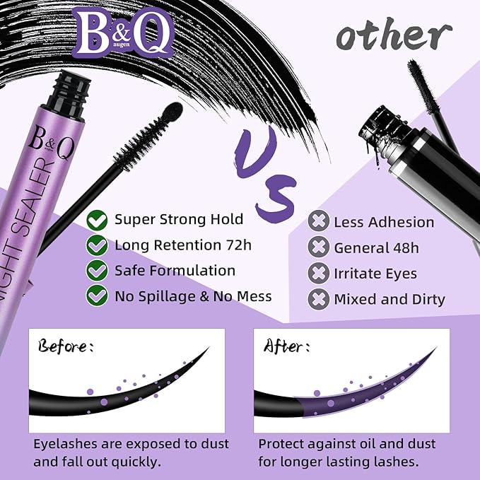 B&Q LASH Lash Seal 10ml Overnighter Lash Sealer for Cluster Lashes Waterproof Lash Sealant for Eyelash Extension Lash Extension Sealant Long Lasting Lock the Lash Bond (Black Seal 10ml)