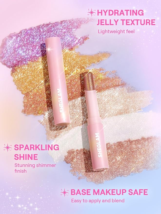 SHEGLAM Crystal Jelly Glaze Stick Eye Shadow Stick Eyeliner Brightener Pencil Crayon with Brush Easy to Blend Long Lasting Shimmer Eyeshadow-Lilac Luster