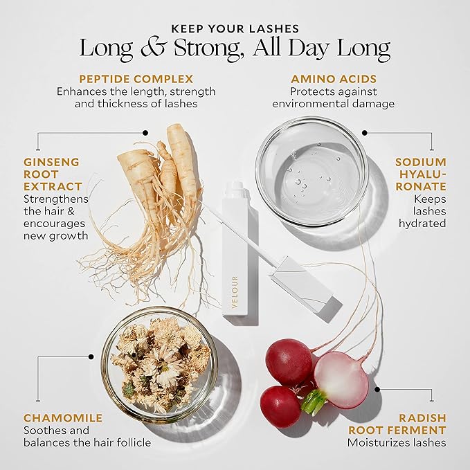 Velour Lashes Long & Strong Eyelash Serum, Fuller & Longer Looking Lashes with Peptides & Botanical Extracts, Non-Irritating Advanced Lash Enhancing Treatment, See Results in 6-12 Weeks