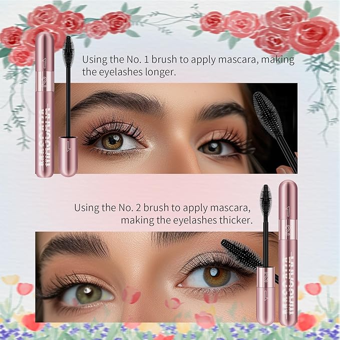 Liquid Mascara with Dual-Wand for Lengthening, Volumizing and Smudge-Free Lashes, Long-Lasting and Waterproof Formula ink