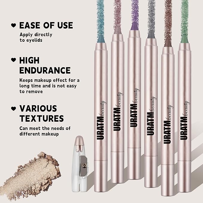 Rose Gold Eyeshadow Stick Makeup, Cream Shimmer Eye Shadow Pencil Make up, Waterproof Hypoallergenic Long Lasting Eyeliner, Glitter Primer Palette Smooth Crayon