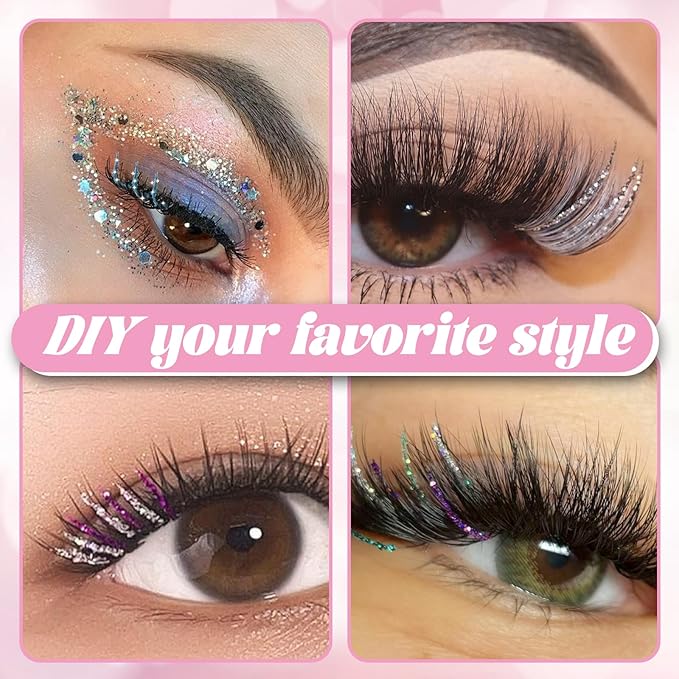 Glitter Lash Extensions 12 Colored Mix Single Lash Spike Eyelash Extension 120 Pcs D Curl Lashes 15mm Lash Extensions Wide Individual Lashes Cluster for Personal Makeup Soft False Eyelashes