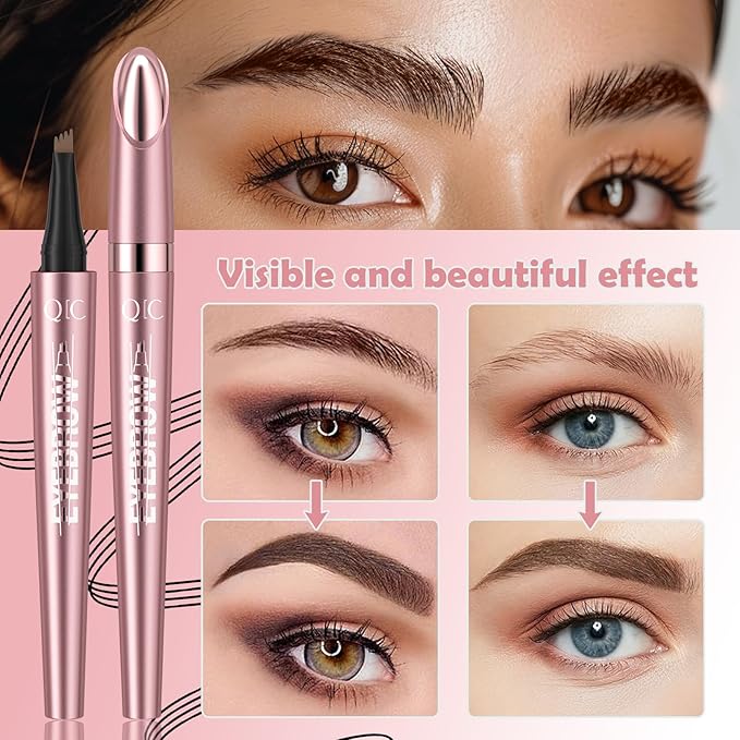 3D Waterproof Microblading Eyebrow Pen,Micro 4 Point Eyebrow Pencil for Women Brown, Long-lasting Natural Smudge-proof Precision Magical Microblade Brow pen (4# Black)