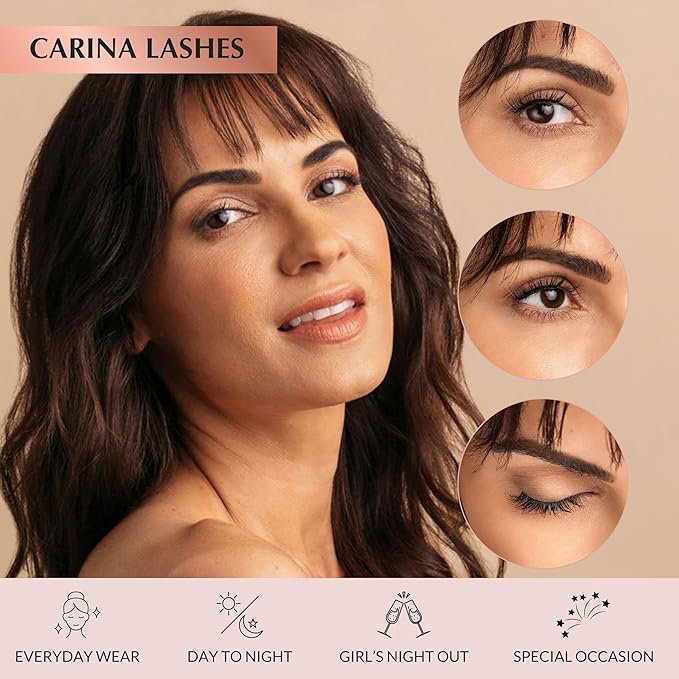 Natural False Lashes | Carina Half Eyelashes | Best False Lashes fo Beginners | Short Lashes Natural Look | Plant Based Fibers | Clear Band Lashes | No Trim Wispy Half Lashes | Small Lashes