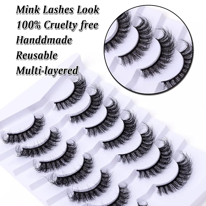 Fluffy False Eyelashes Cat Eye Wispy 3D Faux Mink Lashes Fake Eyelashes Strip - 7 Pairs, Z01