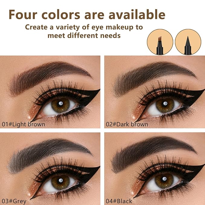 Microblading Eyebrow Pen,2-in-1 Eyebrow Tattoo Pencil 4 Fork Tip with Eyeliner,Multifunction Double Head Waterproof Eyebrow Pencil Create Natural Looking Brows (Dark Brown)