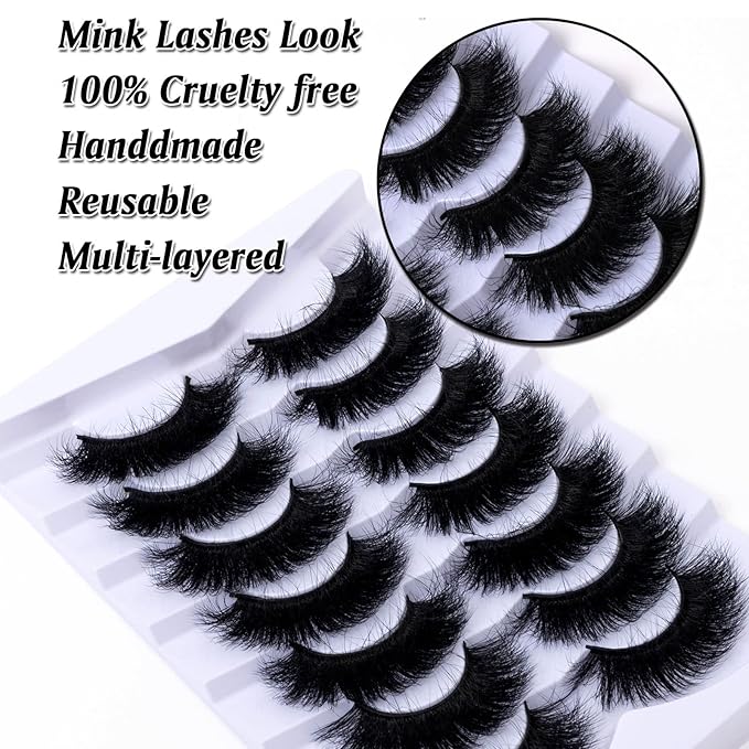 Fluffy Full False Eyelashes Wispy 3D Faux Mink Lashes Thick Fake Lashes Strip - 7 Pairs, Z13