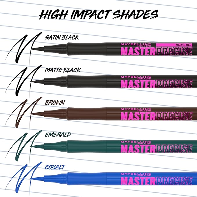 Maybelline Eyestudio Master Precise All Day Waterproof Liquid Eyeliner Makeup, Matte Black, 1 Count (Packaging May Vary)