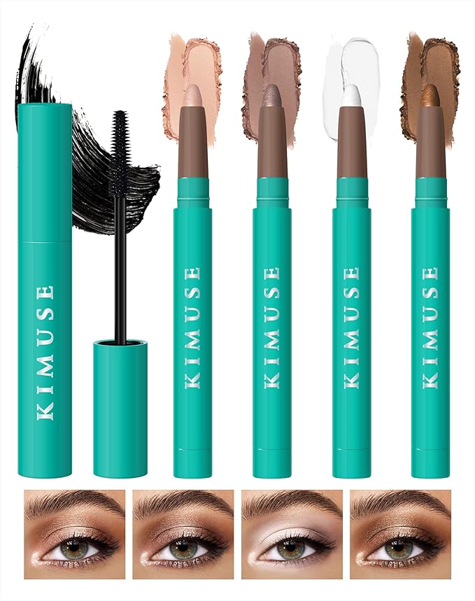 KIMUSE Eyeshadow Stick + Liquid Mascara Kit, Lightweight, Long Lasting, Crease-Proof, Smudge-Proof Eye Makeup Set