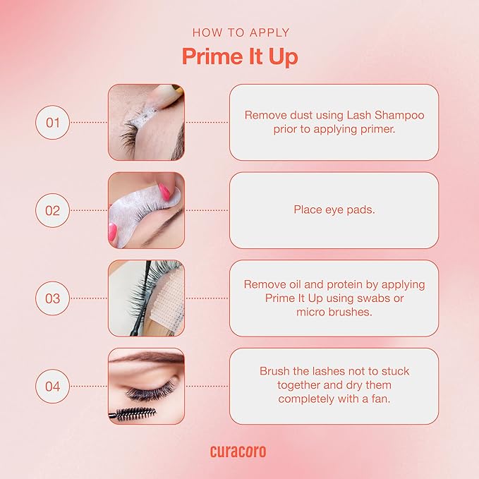 Curacoro Eyelash Extension Primer 15 ML - Increase Adhesive Bonding Power | Easily Removes Proteins and Oils/Oil Free/Longer Extension Retention (Prime It Up)