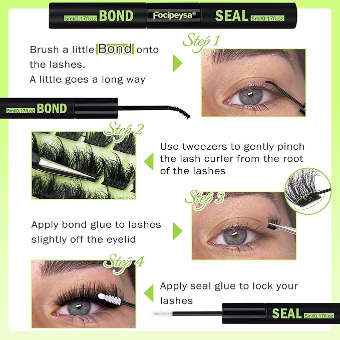 Focipeysa Lash Clusters DIY Lash Extension Kit 60P Eyelash Extension Wispy Individual Lashes Extension with Bond and Seal Glue, Lash Applicator DIY at Home for Beginner (60P 10-18MM)