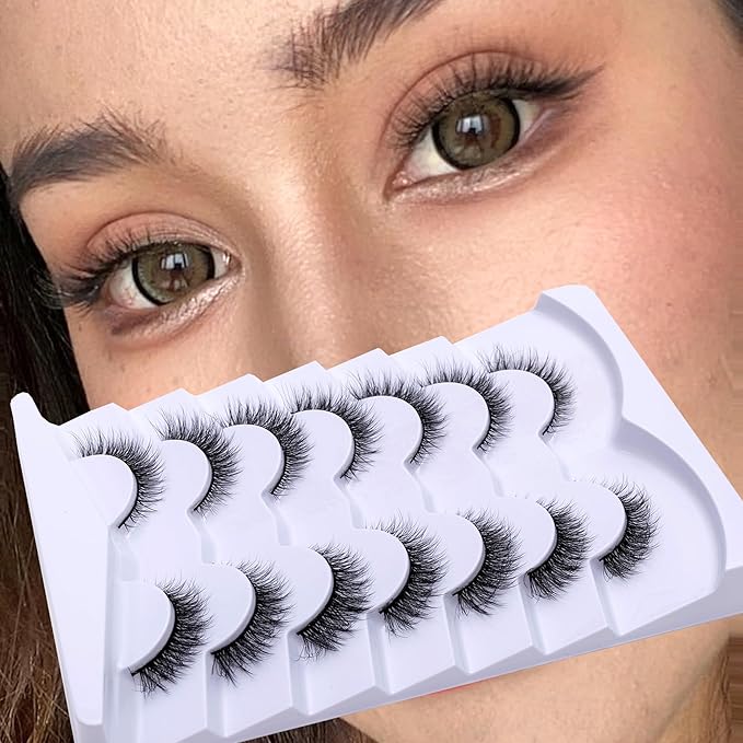 False Eyelashes Short Lashes Natural Look, Wispy Lashes Cat Eye 12mm - 7 Pairs, ZG67