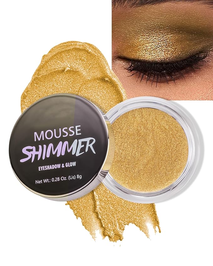 Shimmer Cream Eyeshadow, Ultra-Blendable Glitter Eye Shadow with Moisturizing Formula, Waterproof Long Lasting & Highly Pigmented, Single Creme Eyeshadow Metallic Highlighter Makeup for Women-05#Gold