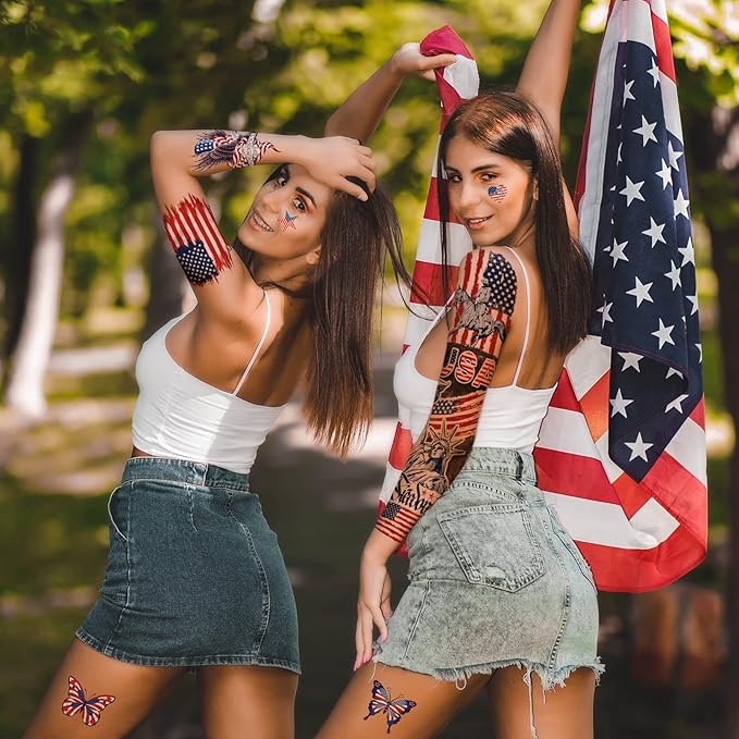 Independence Day Temporary Tattoo,4th of July Sleeve Tattoo, American Flag Fake Tattoos,Red White and Blue Party Supplies,USA Flag, Memorial Day, Labor Day