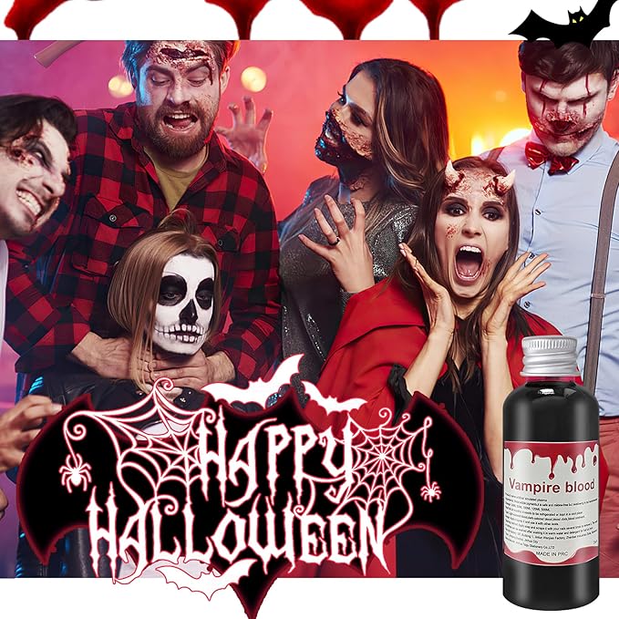 Fake Liquid Blood Washable,Realistic Halloween Zombie Vampire Fake Blood Makeup for Clothes Cosplay Bride Theater Monster SFX Makeup Dress Up