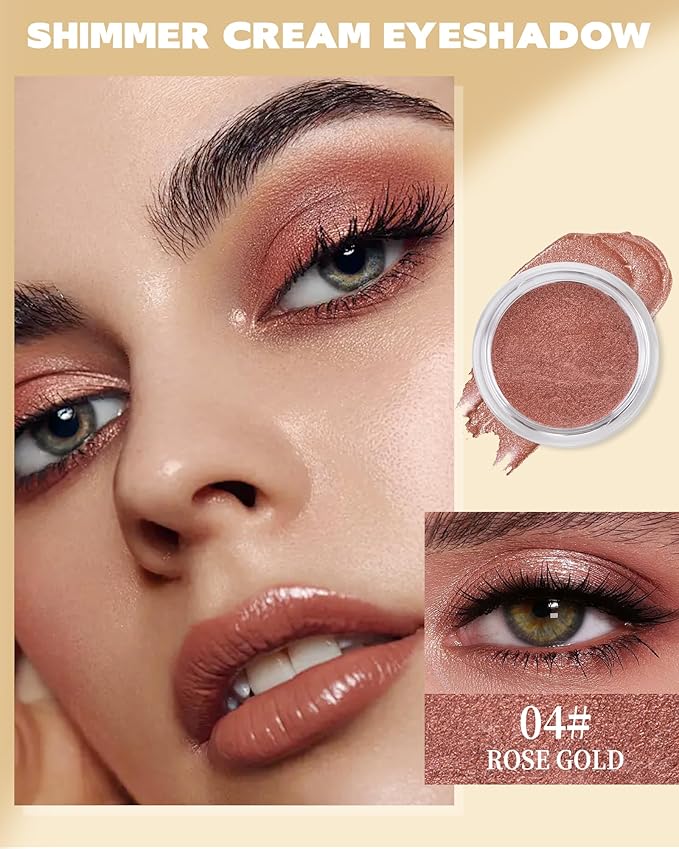 Shimmer Cream Eyeshadow, Ultra-Blendable Glitter Eye Shadow with Moisturizing Formula, Waterproof Long Lasting & Highly Pigmented, Single Creme Eyeshadow Pot Highlighter Makeup for Women-04#Warm Peach