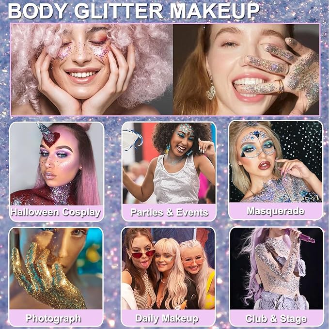 Body Glitter Gel Set Holographic Glitter Festival Makeup for Face Hair Rave Accessories Body Shimmer Glitter Liquid Lotion(red+Green+Black)
