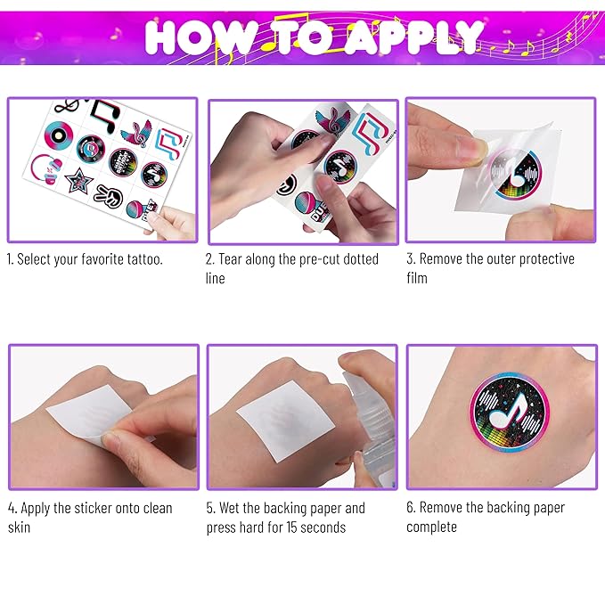 (96PCS) Music Note Notes Musical Motivational Pre-Cut Temporary Tattoos for Kids Birthday Themed Party Supplies Decorations Favors Super Cute Instrument Stickers Tattoo (Normal)